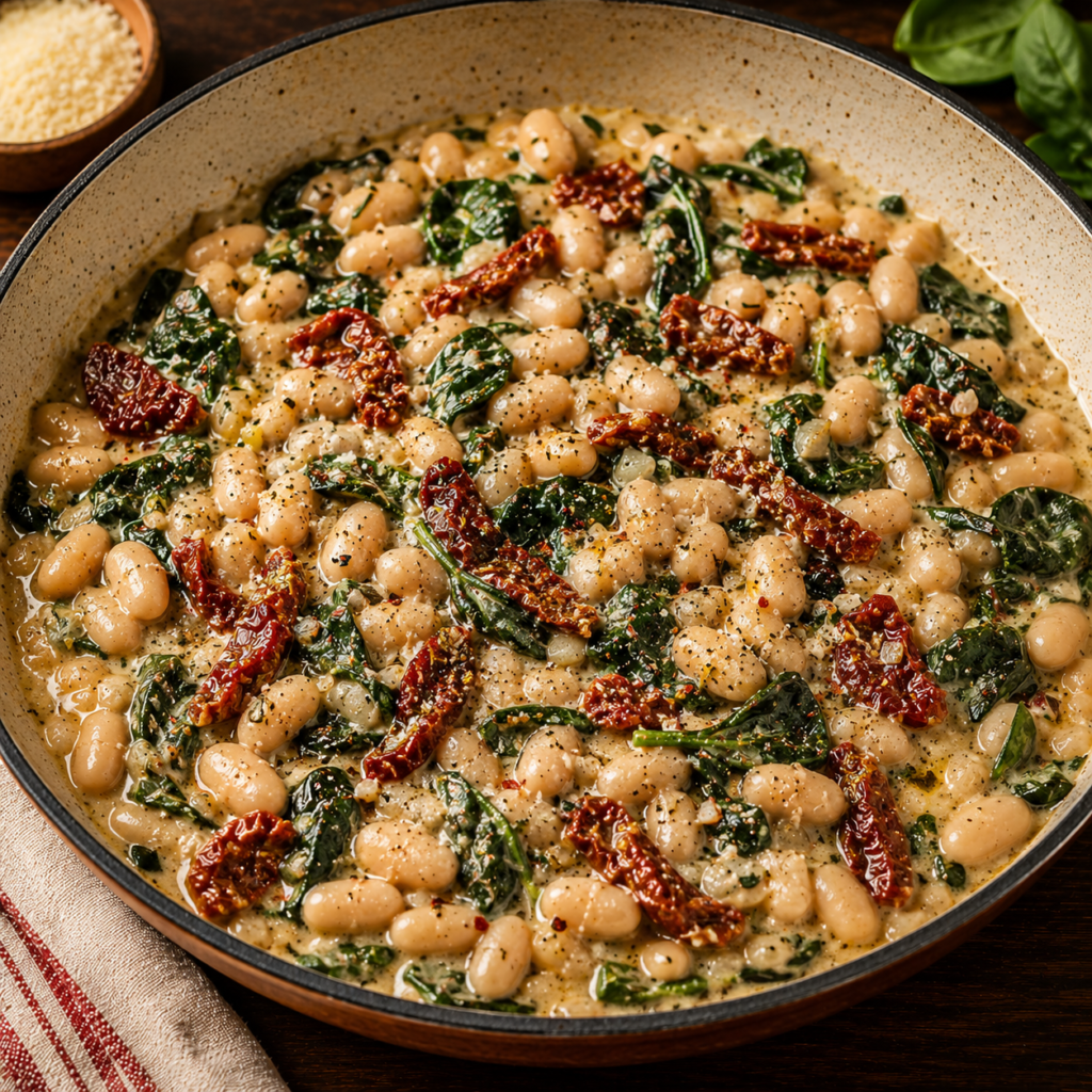 high protein vegan White Bean Tuscan Skillet