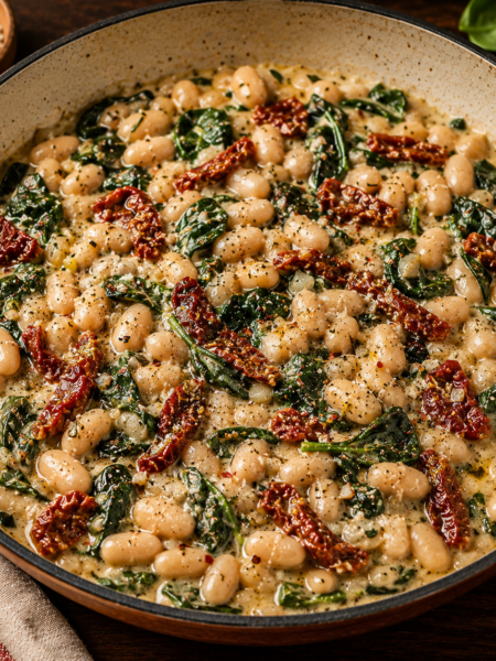 high protein vegan White Bean Tuscan Skillet