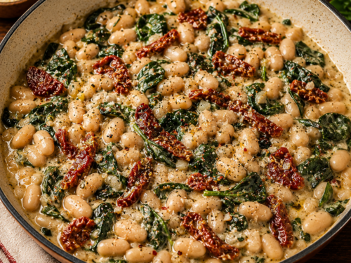 high protein vegan White Bean Tuscan Skillet