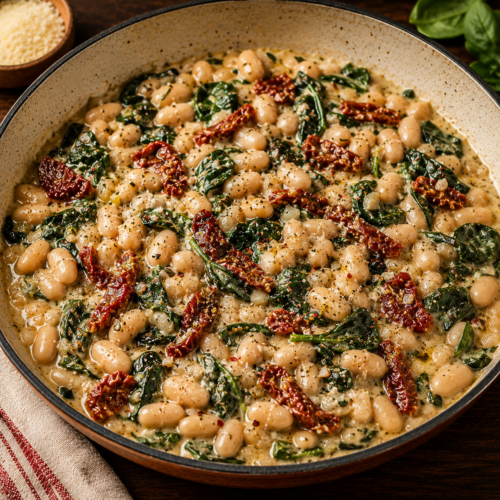 high protein vegan White Bean Tuscan Skillet