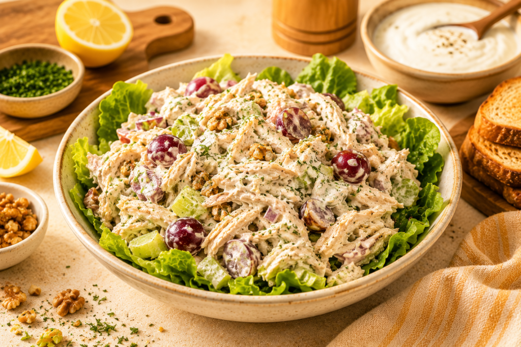 shredded chicken salad with Greek yogurt dressing