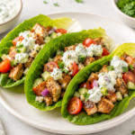 Greek Chicken Lettuce Wraps with Tzatziki